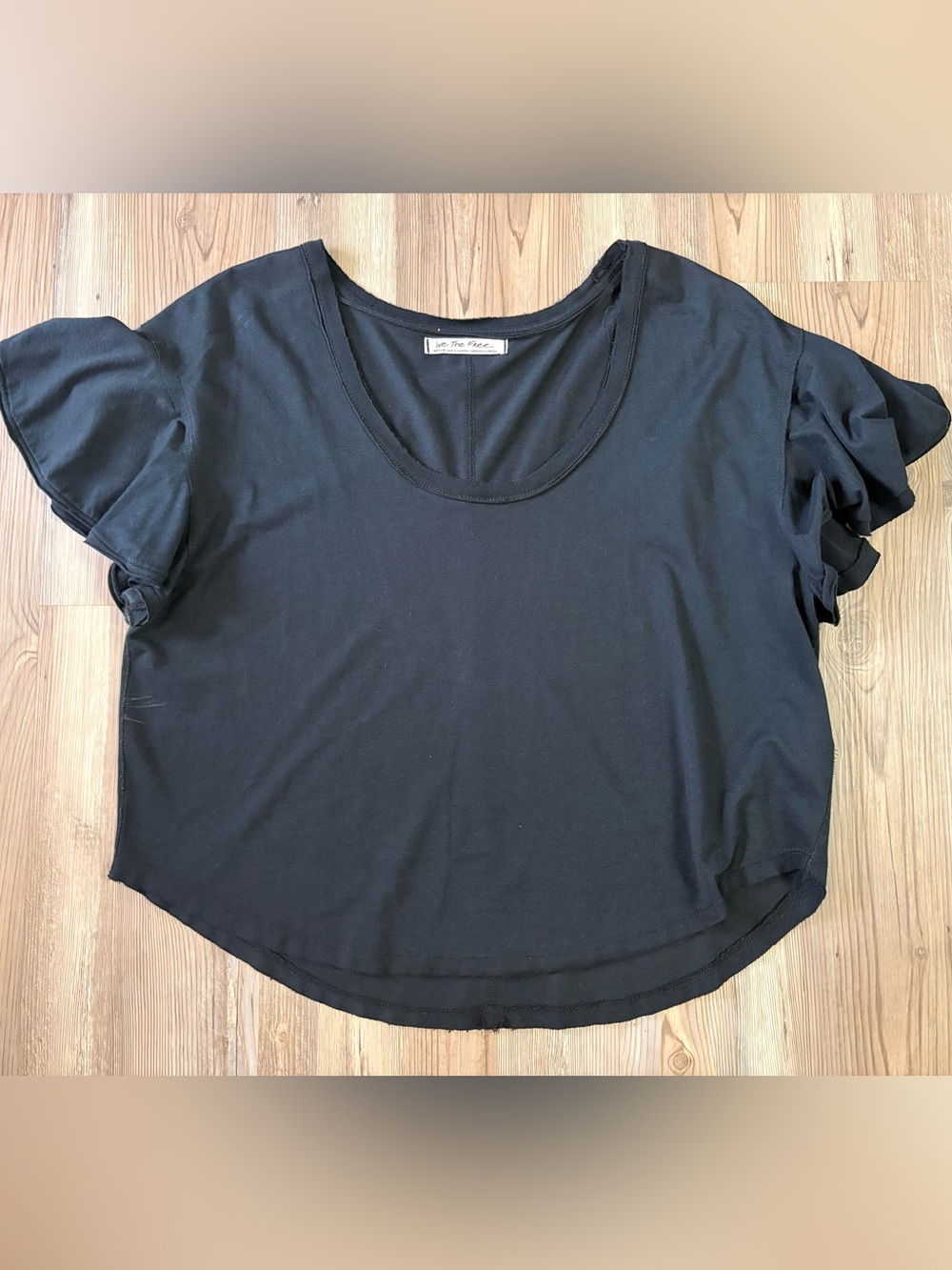 We The Free Black Scoop Neck Short Flutter Sleeve Top size Medium